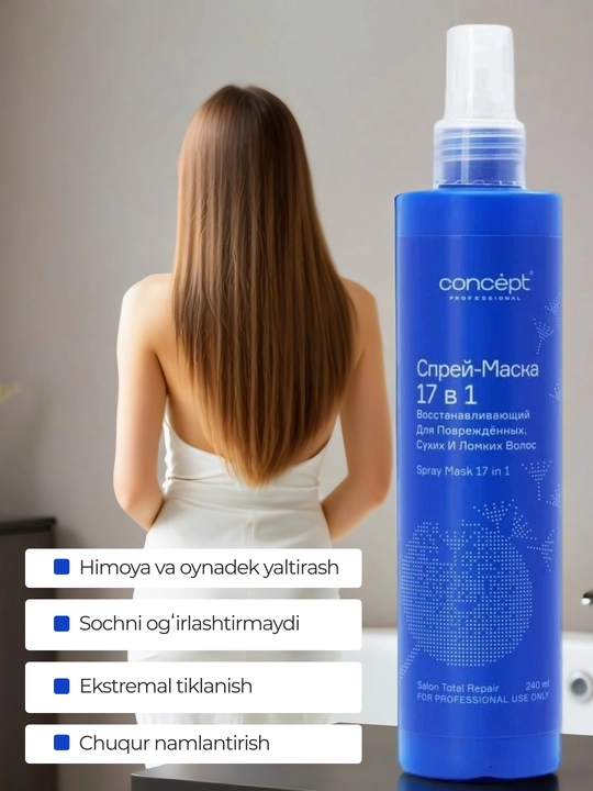 Quruq va mortlashgan, sochlarni tiklovchi sprey CONCEPT, 240ml, 17in1, himoya