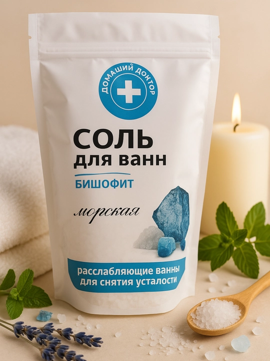 Соль для ванн Домашний Доктор, расслабление и увлажнение с морской солью, 500 мл