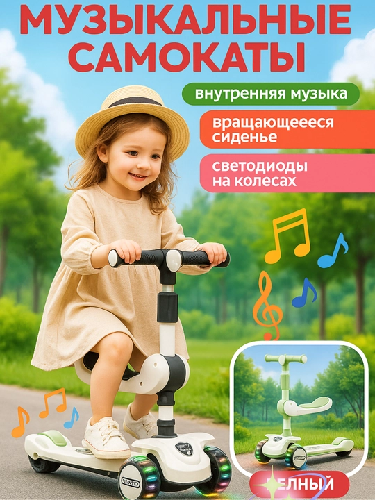 Детский самокат со светящимися колесами, трехколесный скутер складной