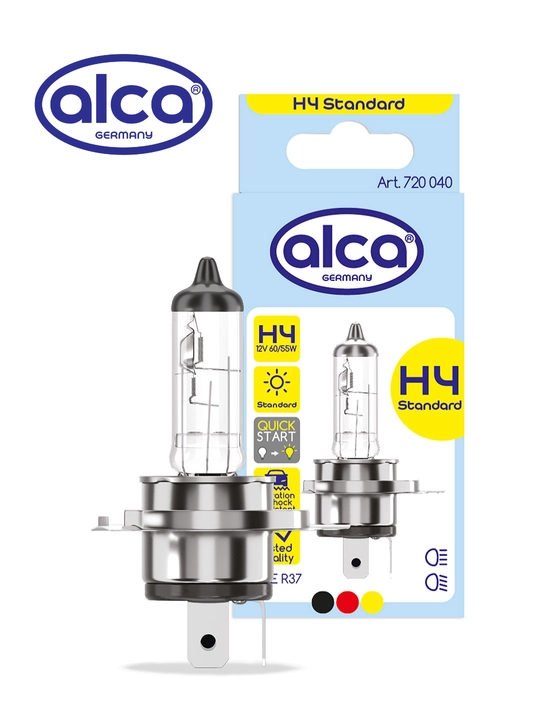 Alca H4 Standard 12V 60/55W avtolampa — yaqin va uzoq yoritish uchun standart galogen nur - 