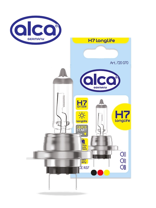 Alca H7 LongLife 12V 55W avtolampa — yaqin va uzoq yoritish uchun standart galogen chiroq - 