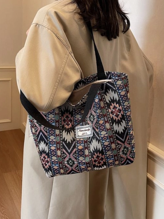Sumka shopper sayohat va ish uchun, katta hajmli, yelkama, matoli