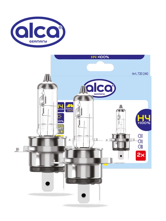 Alca H4 +100% 12V 60/55W avtolampa — standartga nisbatan 100% yorqinroq galogen nur - 