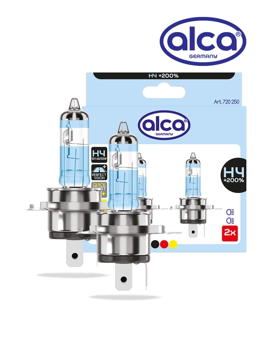 Alca H4 +200% 12V 60/55W avtolampa, 200% gacha yorqinroq galogen nur - 