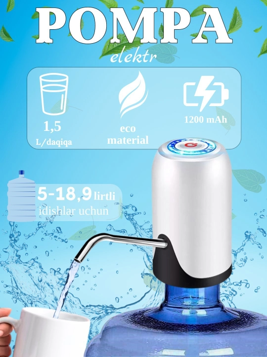 Universal dispenser, elektr suv nasos pompa, ichimlik suvi uchun, 5, 10, 18.9 litr