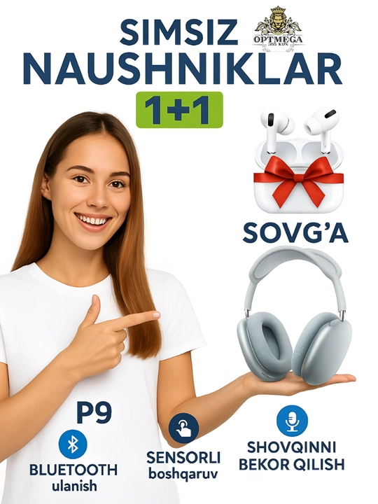 IPhone va Android P9, MAX uchun APods, 1+1 simsiz quloqchinlar