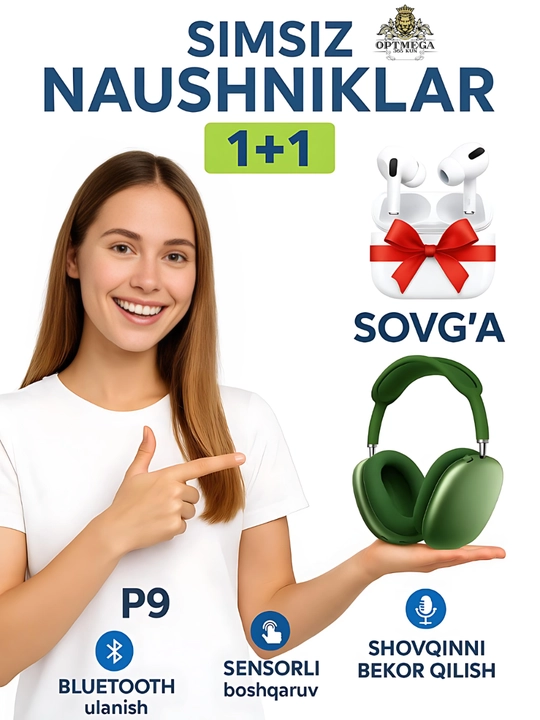 IPhone va Android P9, MAX uchun APods, 1+1 simsiz quloqchinlar