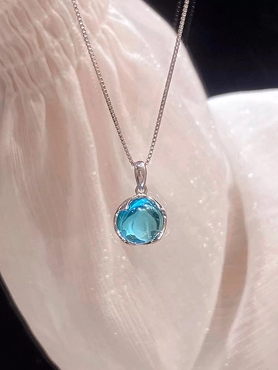 Цепочка на шею с аквамариновым камнем, для женщин и девушек — BLUED-0000029-ГОЛУБ