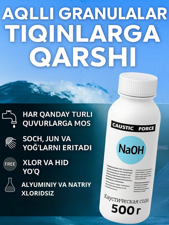 NaOH - antizasor, kaustik soda, quvurlarni  yog'dan va shkaladan tozalash uchun mahsulot - 