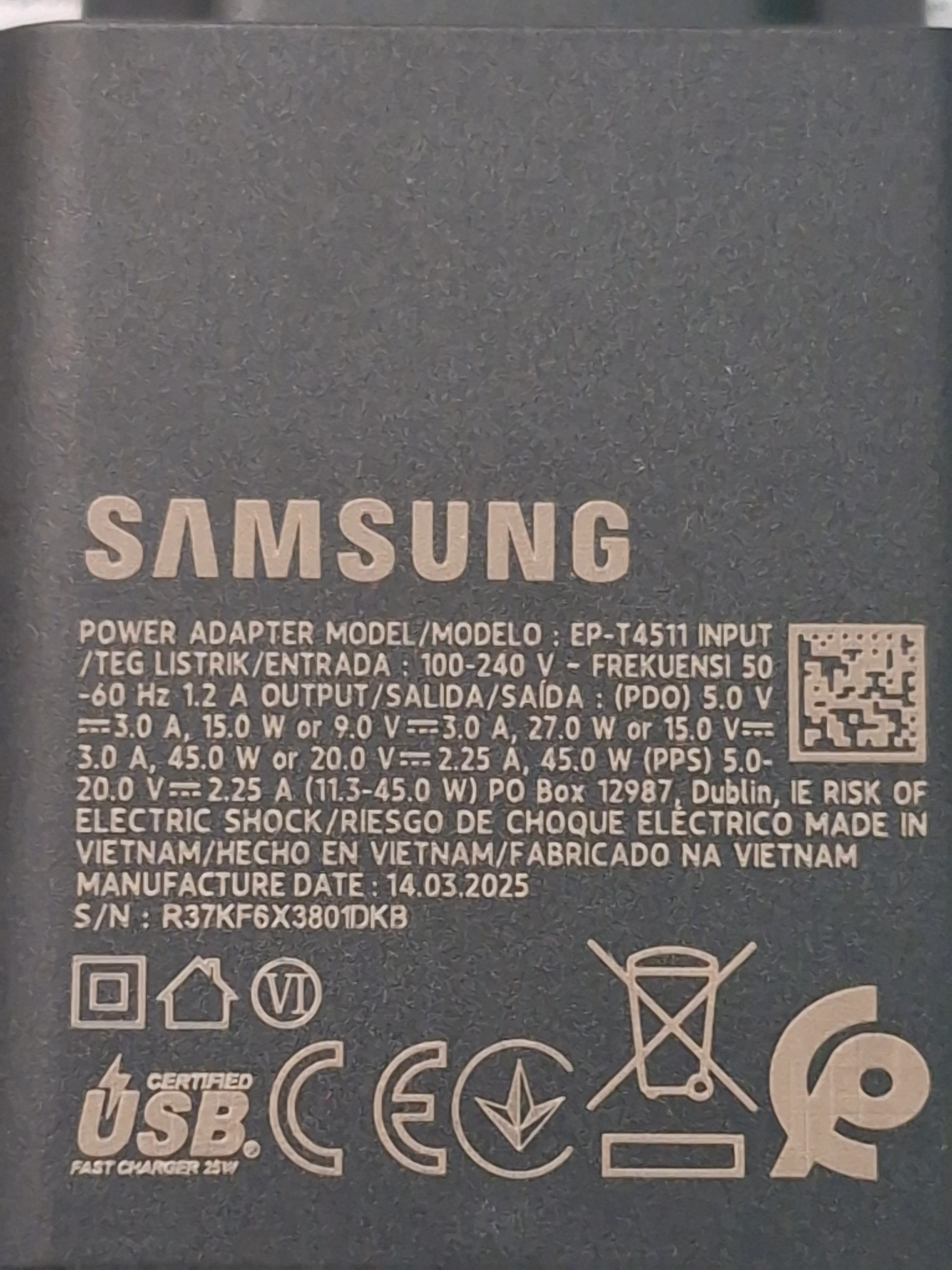 Блок питания Samsung 45w, с кабелем, type-c