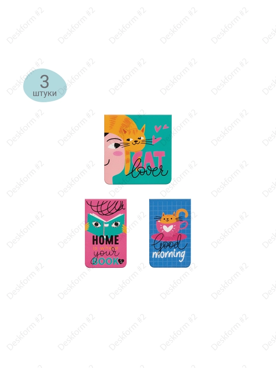 Закладки магнитные для книг, 3 шт, MESHU "Cat lover", MS_46719