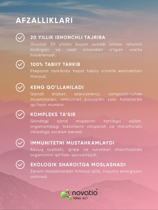 Glustab, qand miqdorining tabiiy nazorati, Novatio, 60 kapsula
