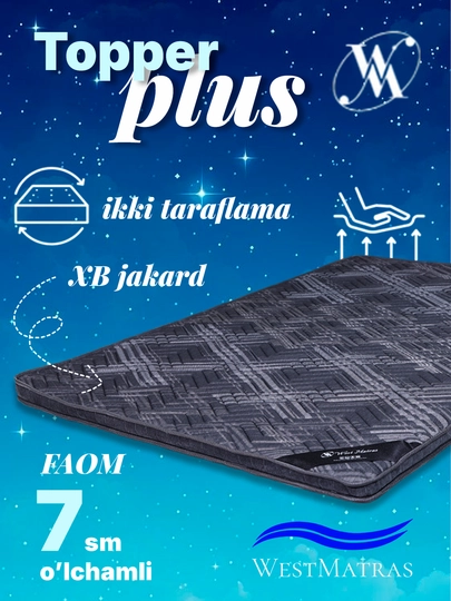 Topper Plus – topper sog'lom uyqu uchun, matras uchun qoplama - 