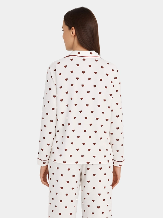 Pijama ayollar uchun-oq, qizil yurakchali, 100% Paxta