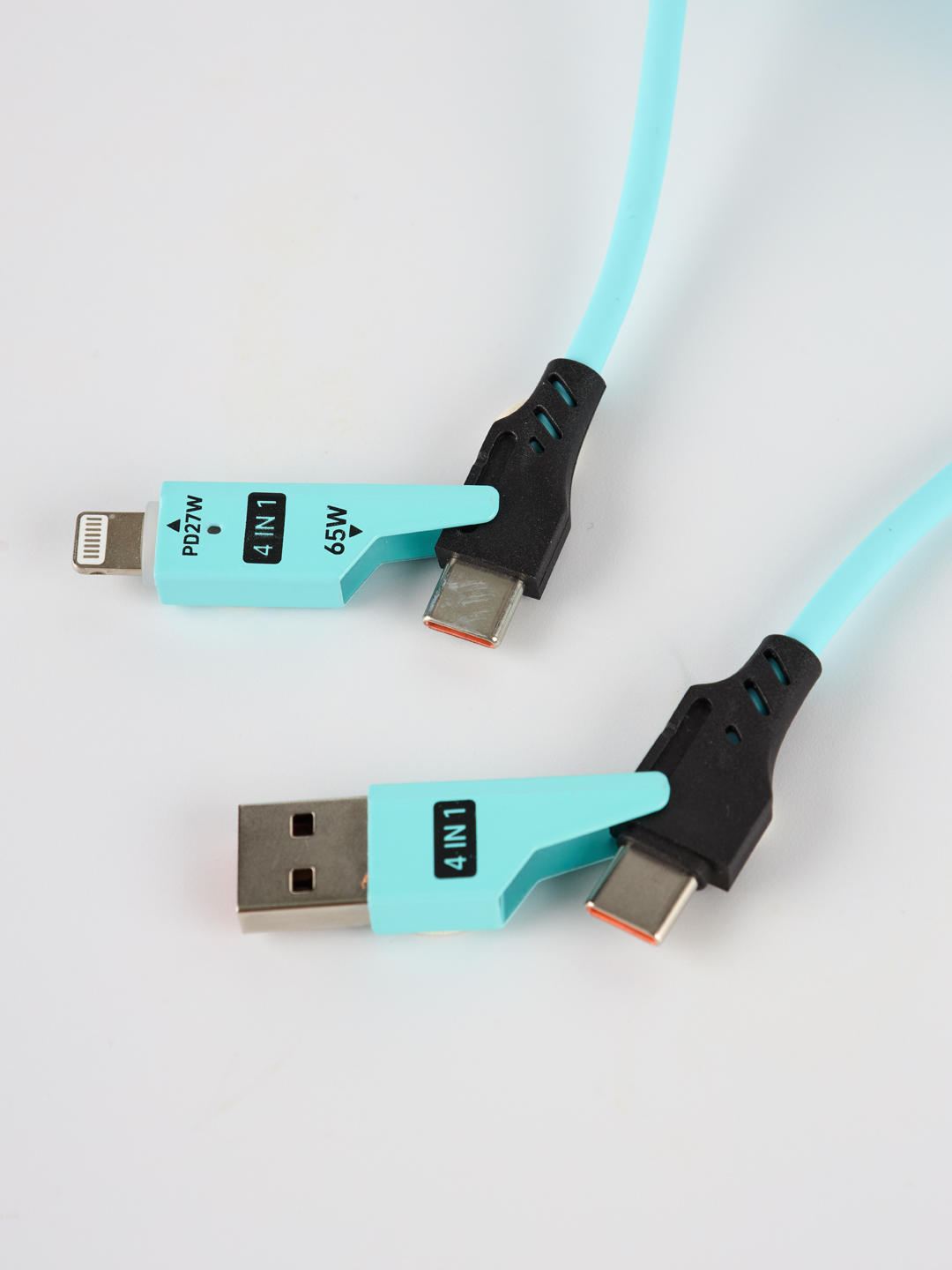 Zaryadlash kabeli cho'ziluvchan, 65 Vt, 4 tasi 1 da, iPhone, Samsung, Redmi, Type-C, Lightning - 