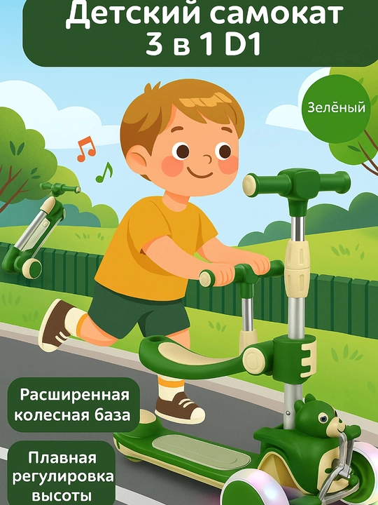Детский самокат со светящимися колесами, трехколесный скутер складной