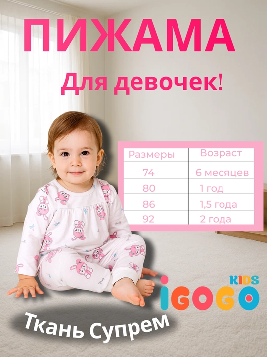 Пижама для девочек, от 6 до 24 месяцев IGoGoKids
