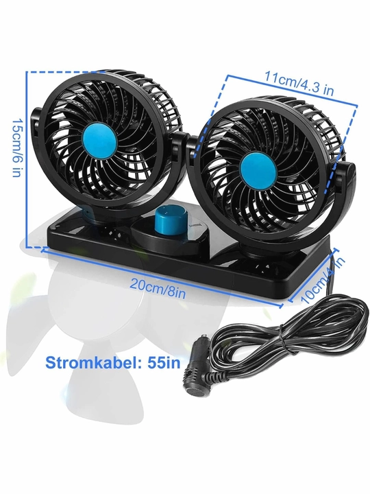 USB avtomobil ventilyatori, ikki boshli, 360° aylanuvchi, sokin ishlovchi