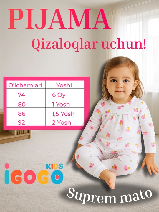 Qizaloqlar uchun pijama, 6 oylikdan 24 oylikgacha IGoGoKids - 