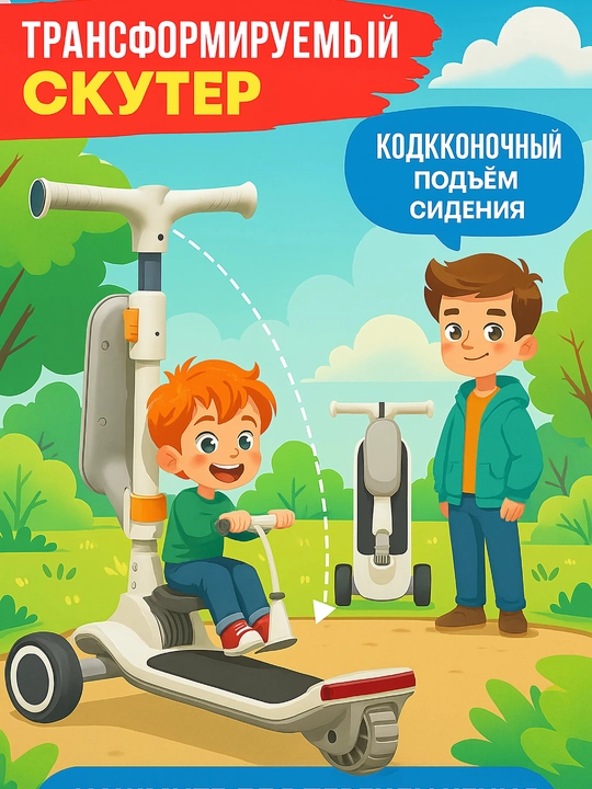 Детский самокат со светящимися колесами, трехколесный скутер складной