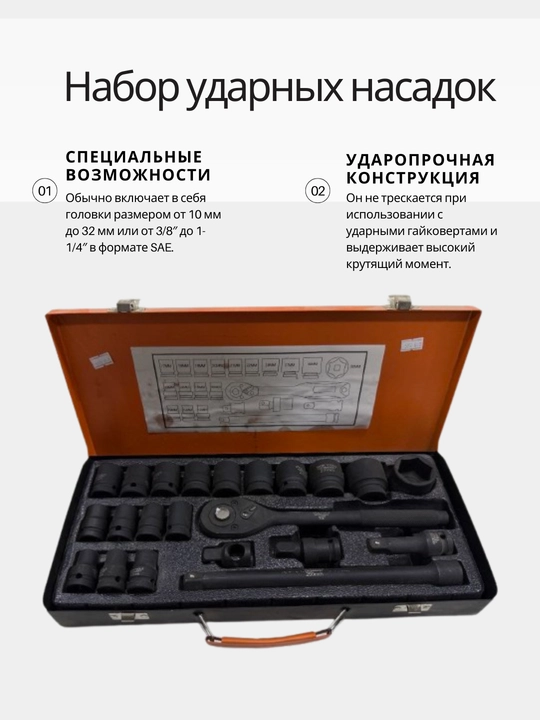 Набор ударных головок 1/2", 35 шт - 