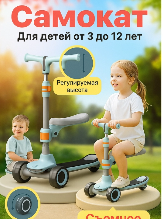 Детский самокат со светящимися колесами, трехколесный скутер складной