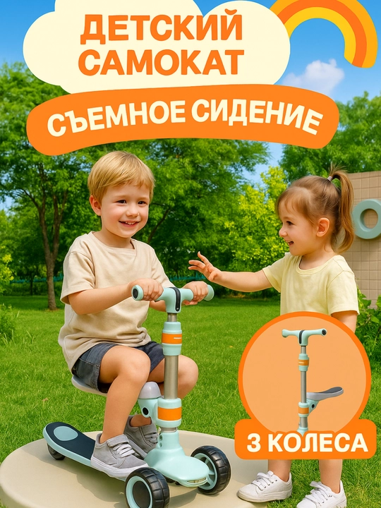 Детский самокат со светящимися колесами, трехколесный скутер складной
