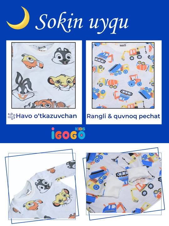 6 oydan 24 oygacha bo'lgan chaqaloqlar uchun pijamalar IGoGoKids