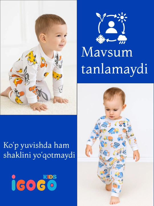 6 oydan 24 oygacha bo'lgan chaqaloqlar uchun pijamalar IGoGoKids