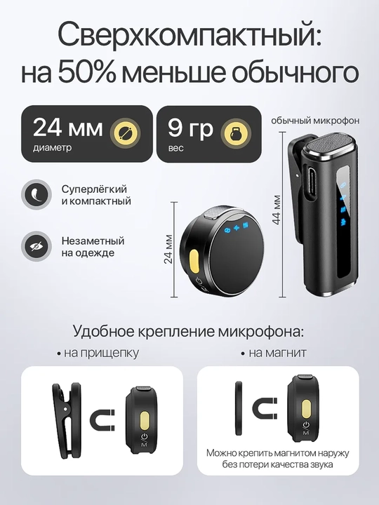 Беспроводной микрофон Tech-X Aura Lite 2 приемника iPhone/Android, 360° звук