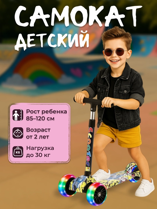 Самокат для детей, с горящими колесами, для мальчиков и девочек