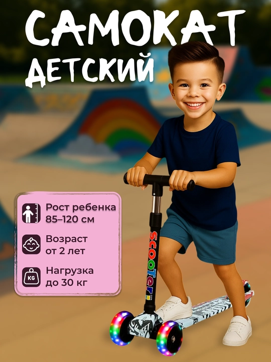 Самокат для детей, с горящими колесами, для мальчиков и девочек