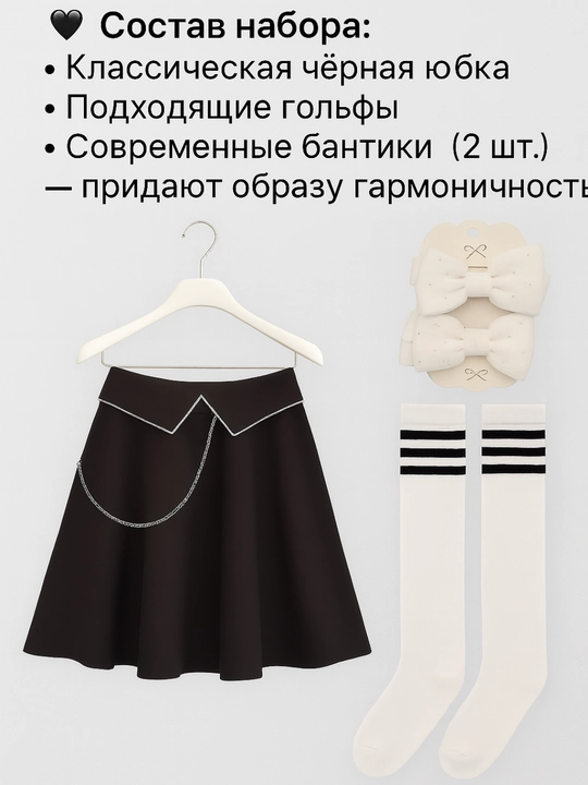 Qizlar uchun mo'ljallangan 3/1 yubka,golfi,bantiklar iborat to'plam - 