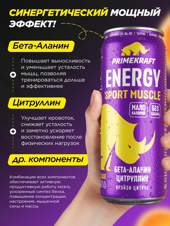 Энергетический напиток Primekraft Energy Sport Power, 450 мл, блок - 12 шт - 