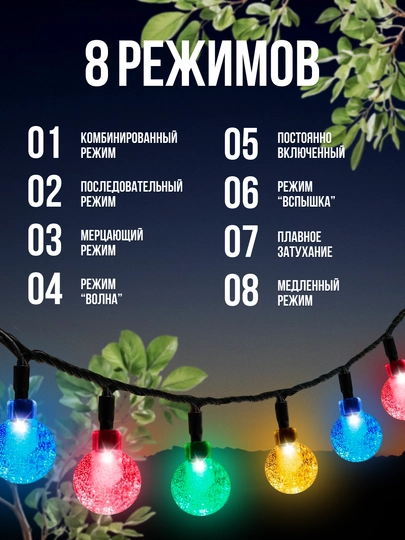 Гирлянда садовая-уличная, на солнечной батарее новогодняя
