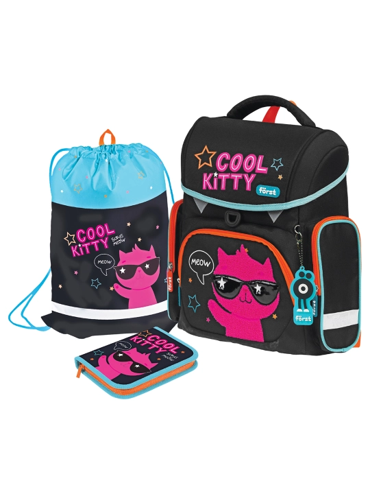 Ранец Först F-Set "Cool kitty", 35*29*16 см, 1 отделение, 3 кармана, пенал, FT-RY-030203 - 