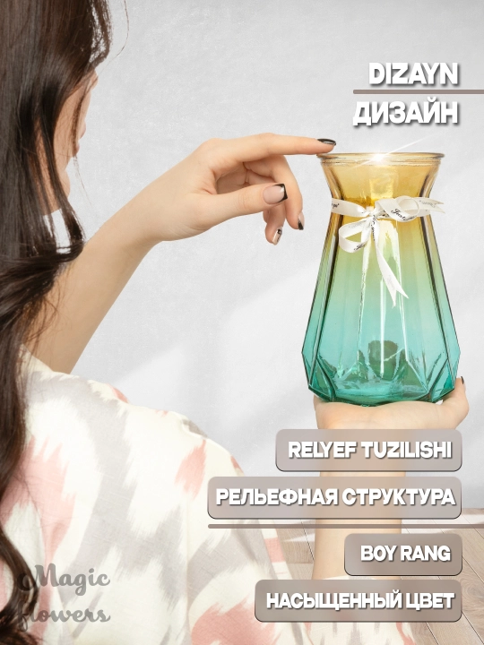 Gullar uchun shisha guldon, tirik va sun’iy gullar uchun, uy uchun bezak