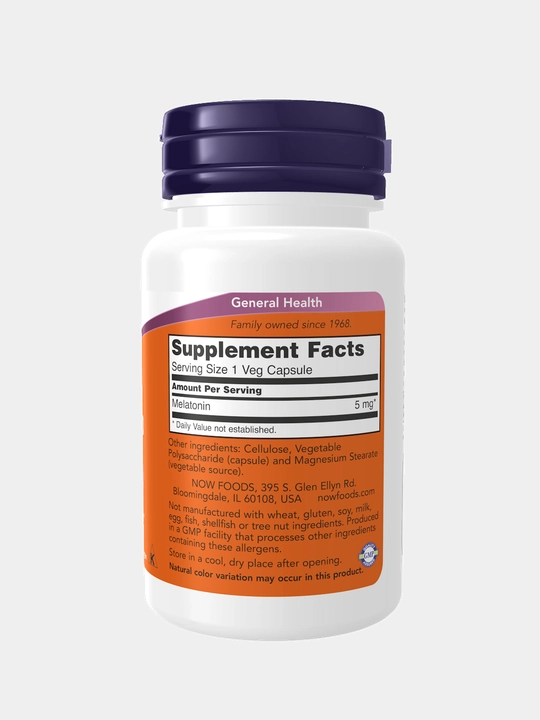 Мелатонин NOW Supplements, цикл здорового сна, 5 мг, капсулы Халяль