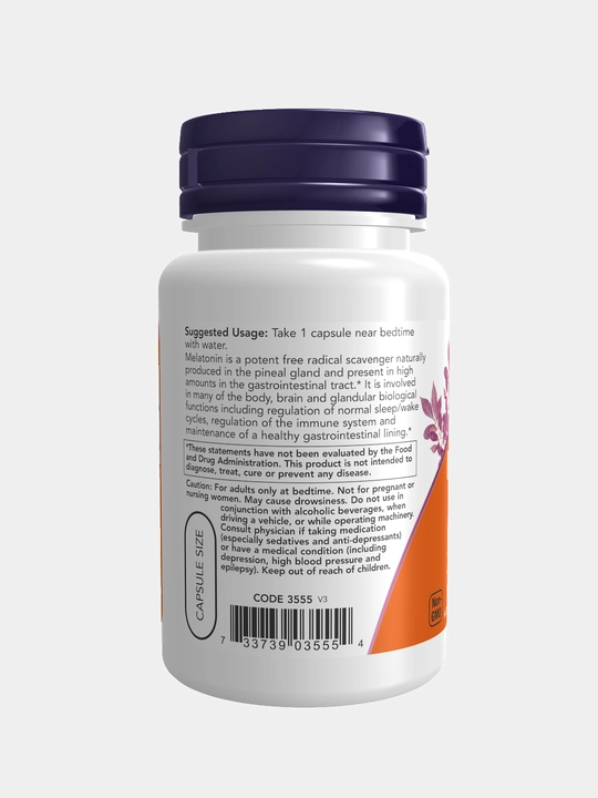 Мелатонин NOW Supplements, цикл здорового сна, 5 мг, капсулы Халяль