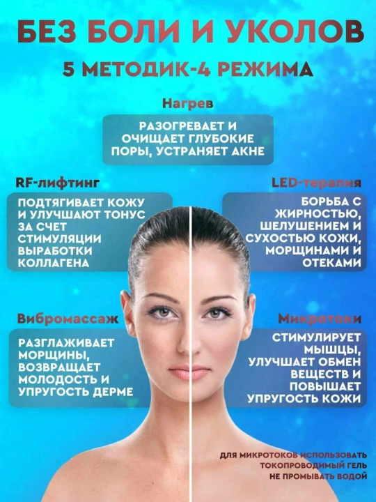 Микротоковый массажер для лица, против морщин и для лимфодренажа