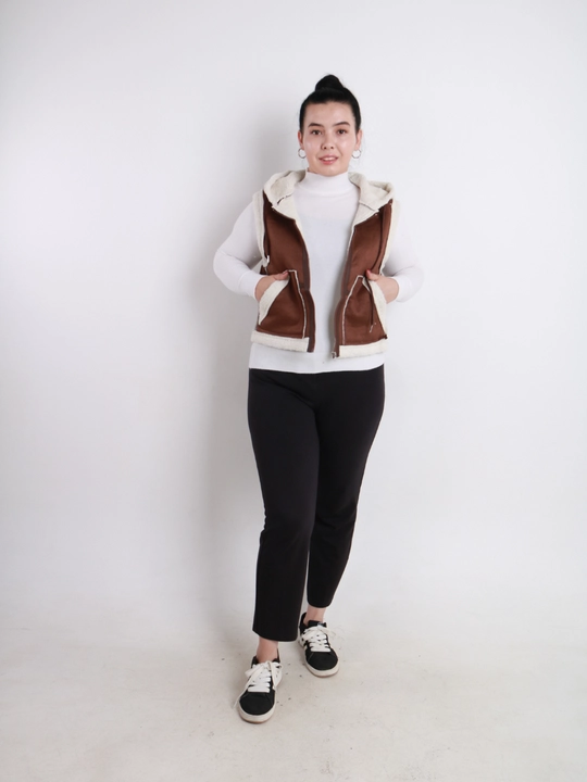 Ayollar uchun Teddy jilet, qo‘lsiz dublyonka, universal L-XL o‘lcham, oversayz uslub