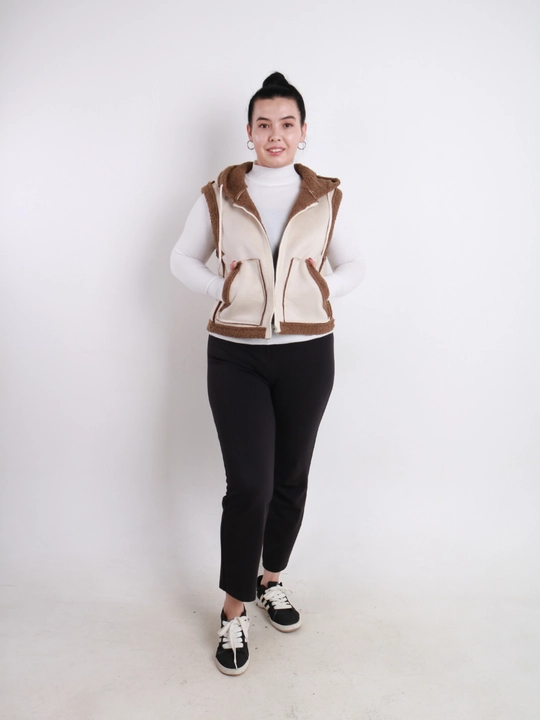 Ayollar uchun Teddy jilet, qo‘lsiz dublyonka, universal L-XL o‘lcham, oversayz uslub
