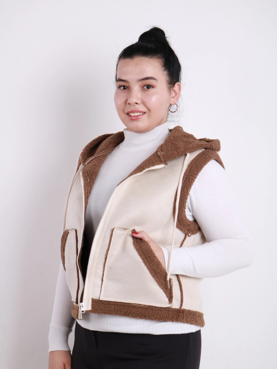 Ayollar uchun Teddy jilet, qo‘lsiz dublyonka, universal L-XL o‘lcham, oversayz uslub