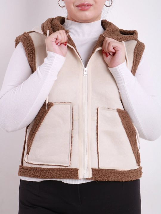 Ayollar uchun Teddy jilet, qo‘lsiz dublyonka, universal L-XL o‘lcham, oversayz uslub
