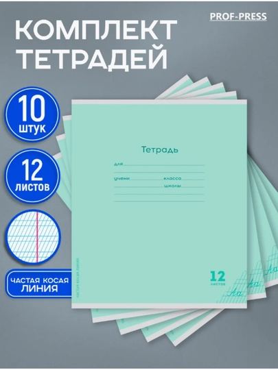 Тетрадь в частую косую линейку 12 листов Тетрадь для чистописания комплект 10 шт — KANSTUZ-SEZ8-son10