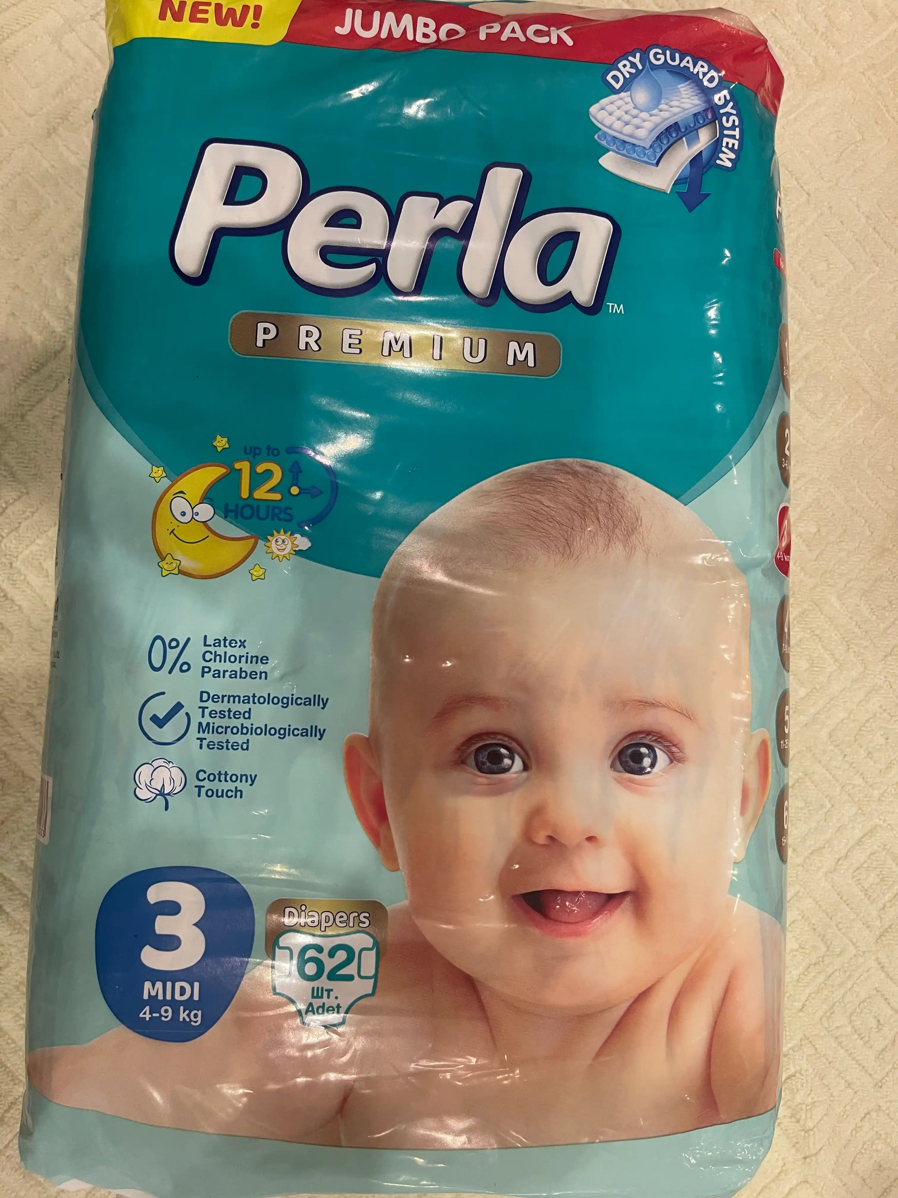 Подгузники Perla Premium №3, 4-9 кг, 62 шт