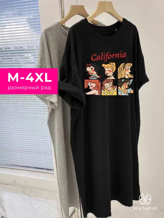 Платье футболка с принтом, для дома, повседневное — EllyFashion