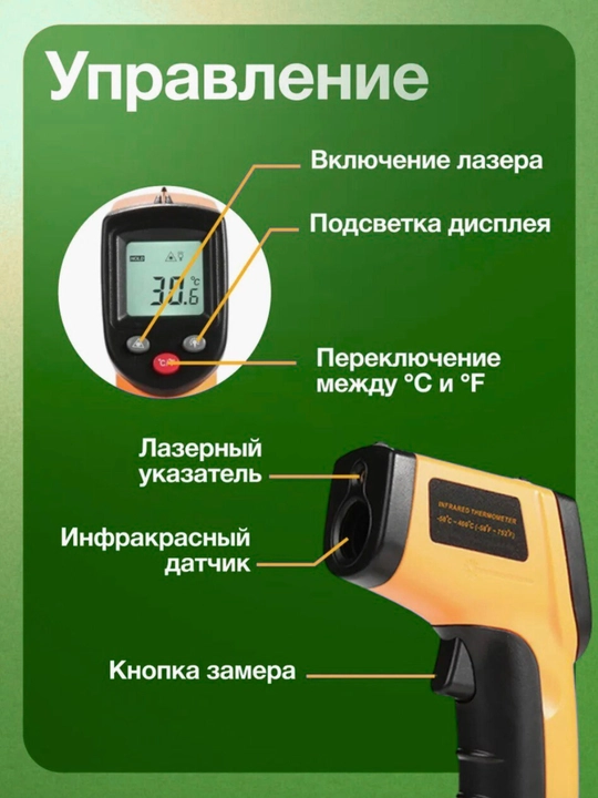 Пирометр термометр GM320 – лазерный бесконтактный измеритель, от -50°C до +400°C