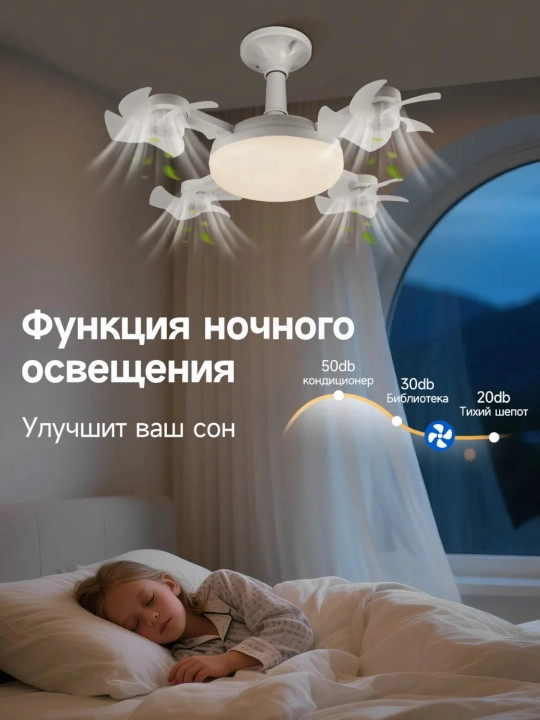 Люстра с вентилятором LED с пультом 3 режима освещения, 4 режима вращения, для всех комнат