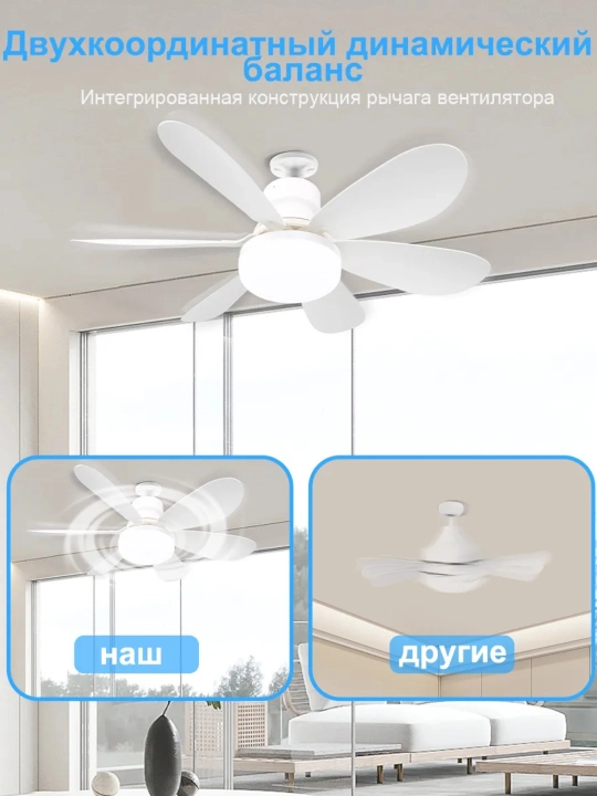Люстра с вентилятором LED с пультом 3 режима освещения, 4 режима вращения, для всех комнат
